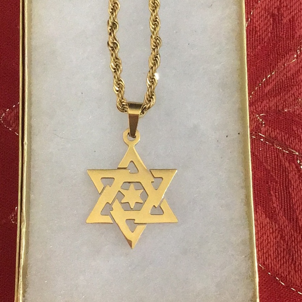 Star of David Elegant Gold Stainless Steel Symbol & Chain for Adult or Child.
